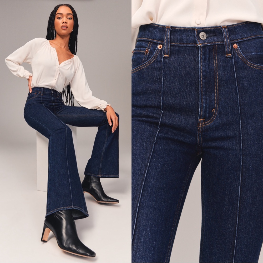 A&F • Curve Love The Vintage Flare High Rise jean bootcut dark wash long tall